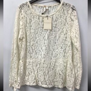 NWT LC Lauren Conrad Ivory Floral Lace Top.  Size L